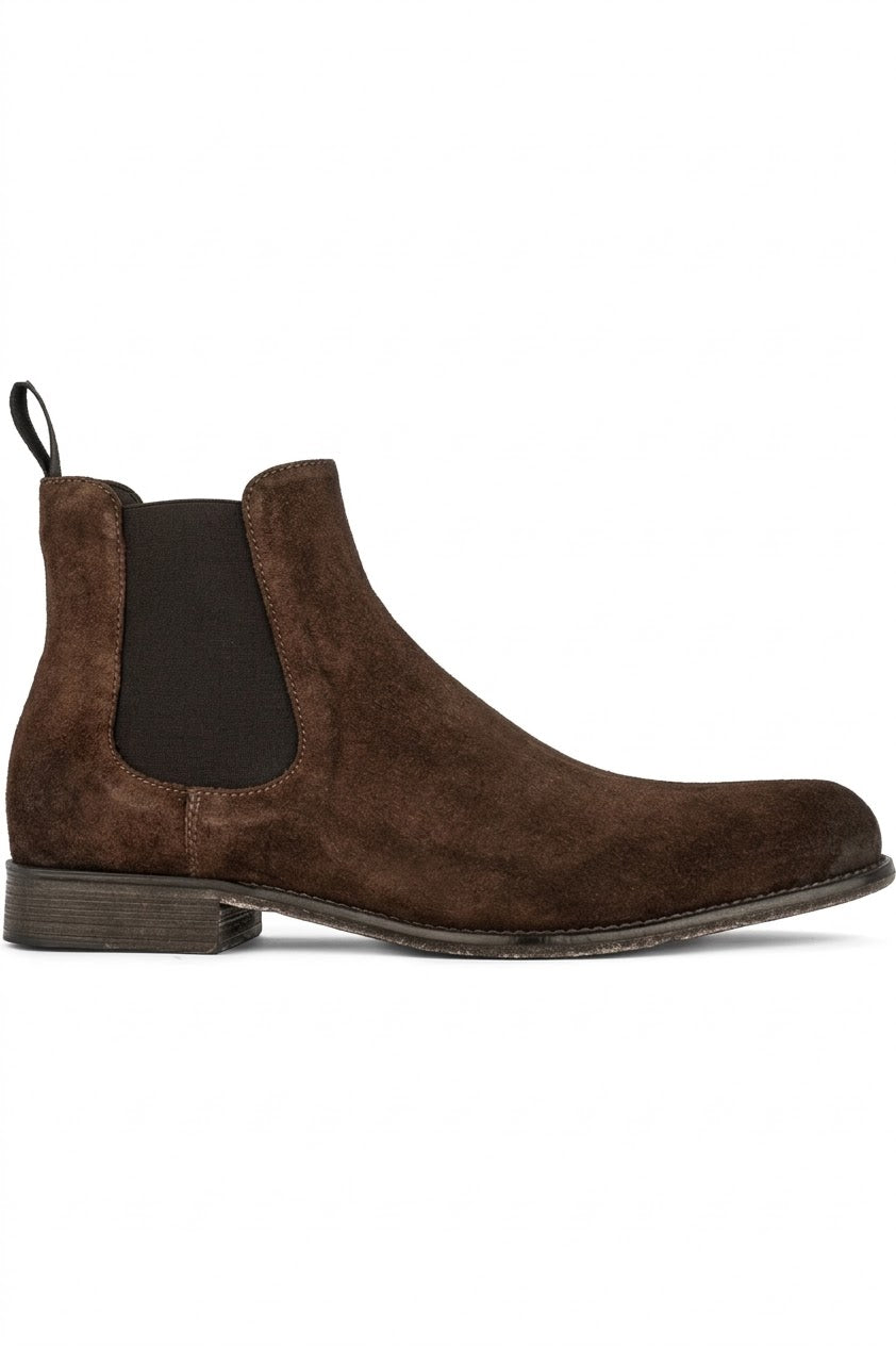 Men's Dark Brown Suede Chelsea Boots – Leather Sole – detail view