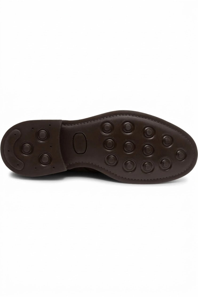 Rubber outsole of men's brown leather Chelsea boot