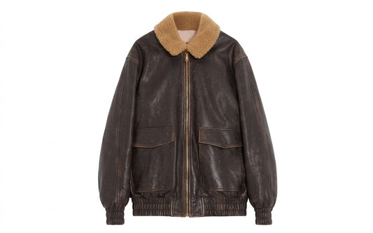 Men's distressed brown leather aviator bomber jacket