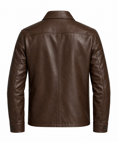 Back view of men's brown leather jacket