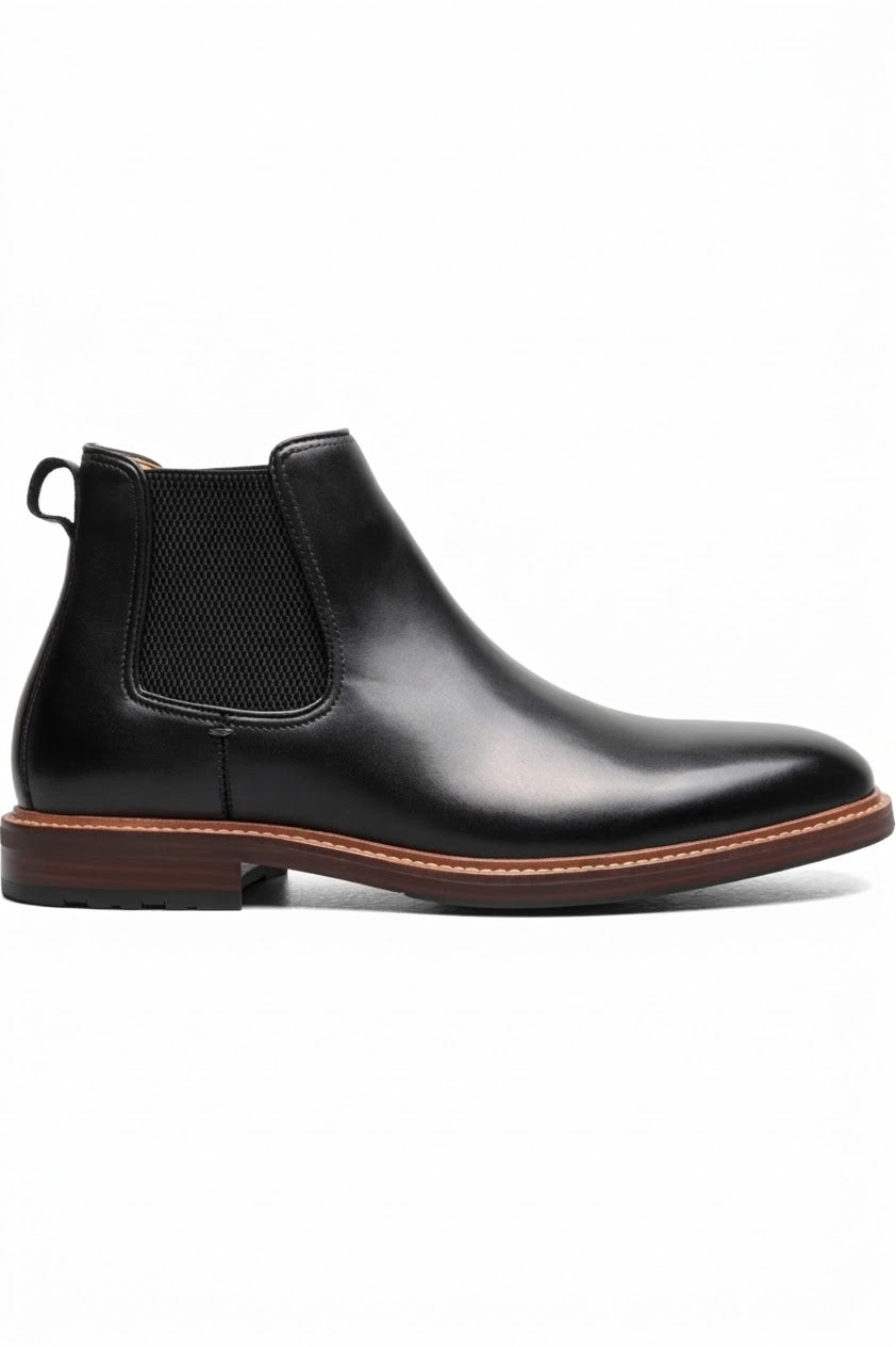 Side view of black two-tone Chelsea boot