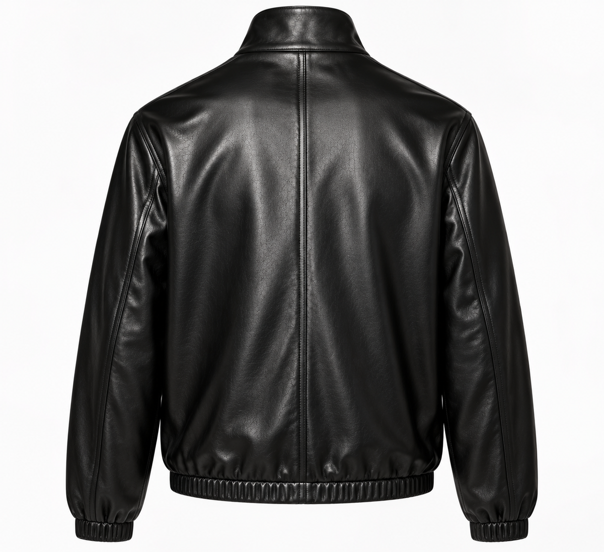 Back view of men's black leather blouson jacket