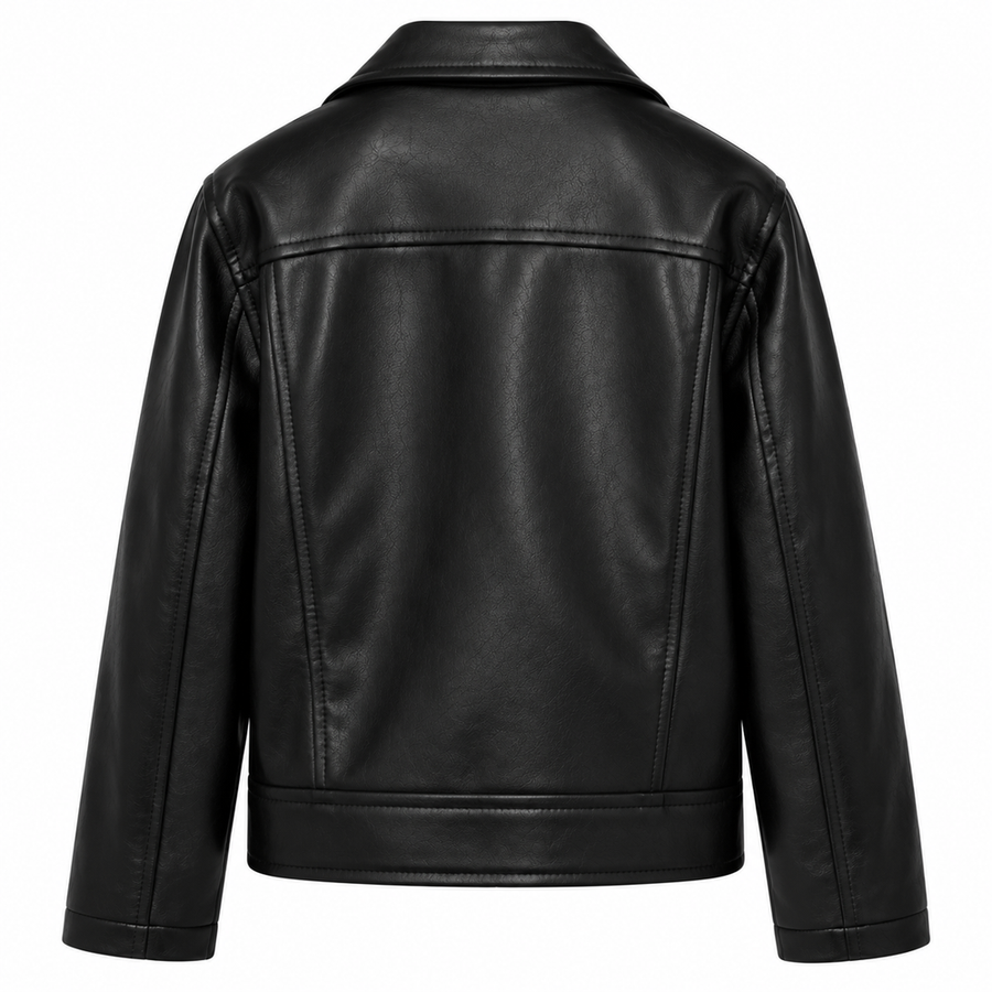Veste biker en cuir noir pour femme – Revers crantés & patte de ceinture – detail view