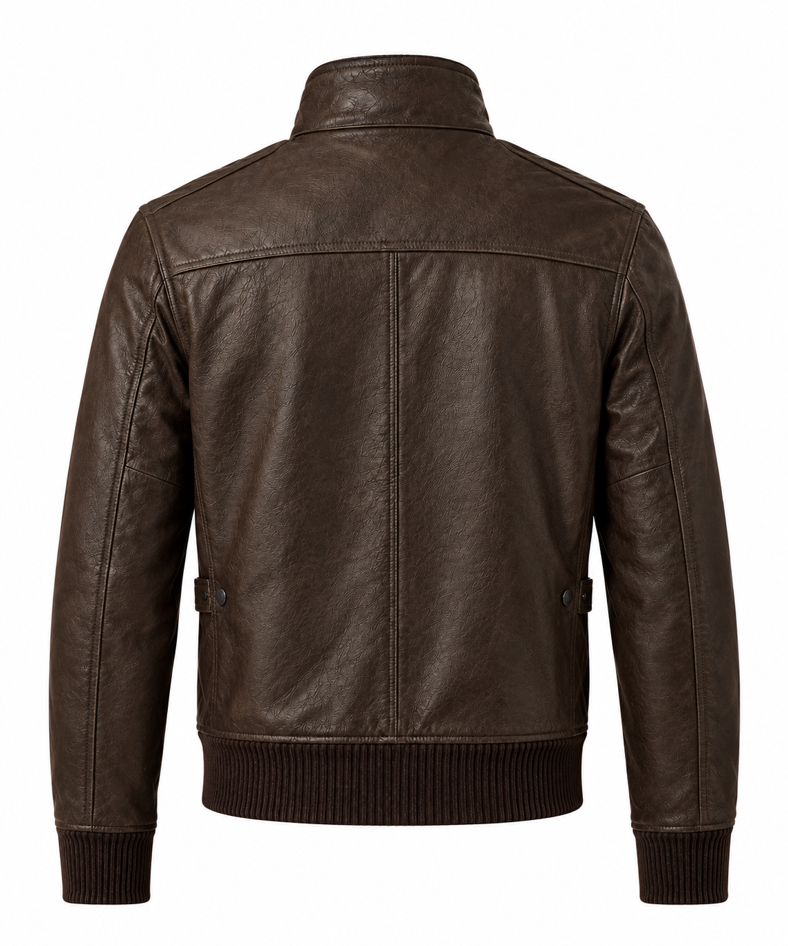 Back view of men's dark brown leather field jacket