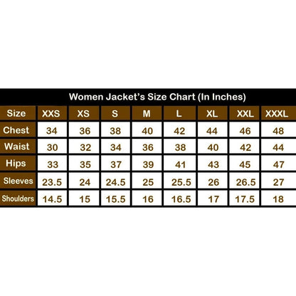 Women's leather jacket size chart in inches