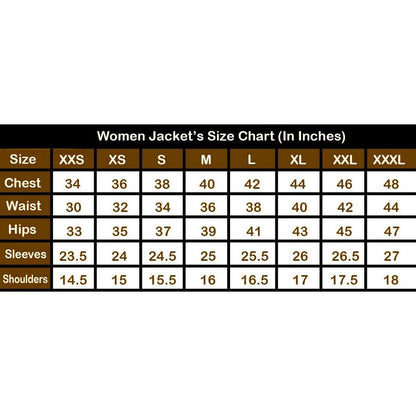 Women's leather jacket size chart in inches