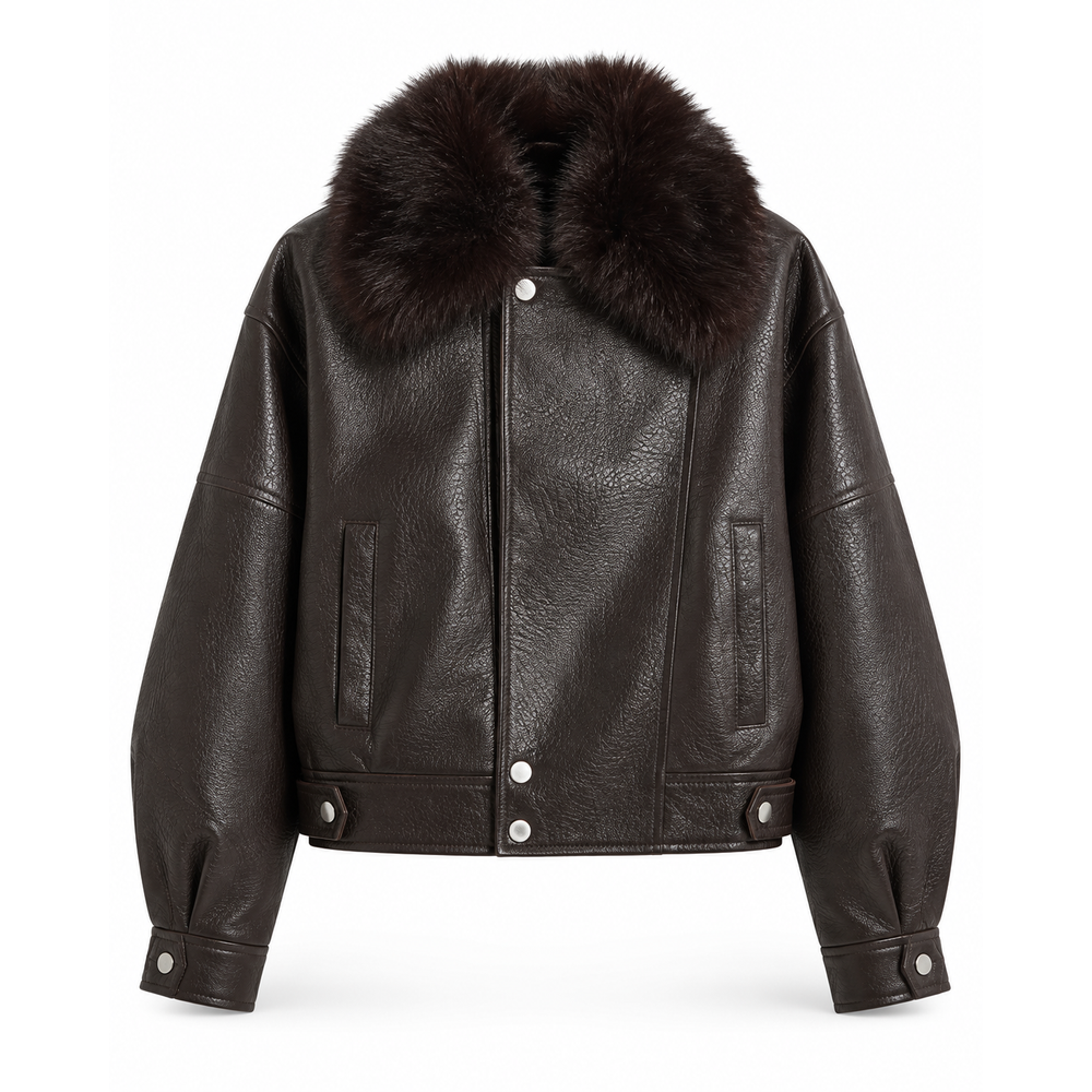 Schwarze Damen-Bikerjacke aus Leder mit asymmetrischem Reißverschluss