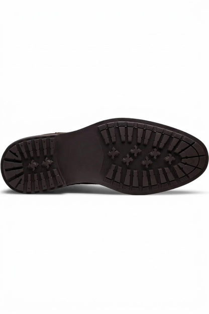 Commando lug outsole of men's brown Chelsea boot