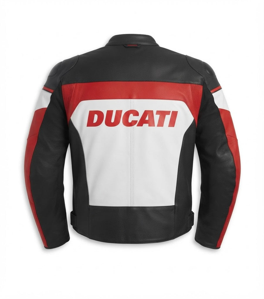 Rote Motorrad-Rennjacke aus Leder für Herren – Colorblock & Taillenverstellung – detail view